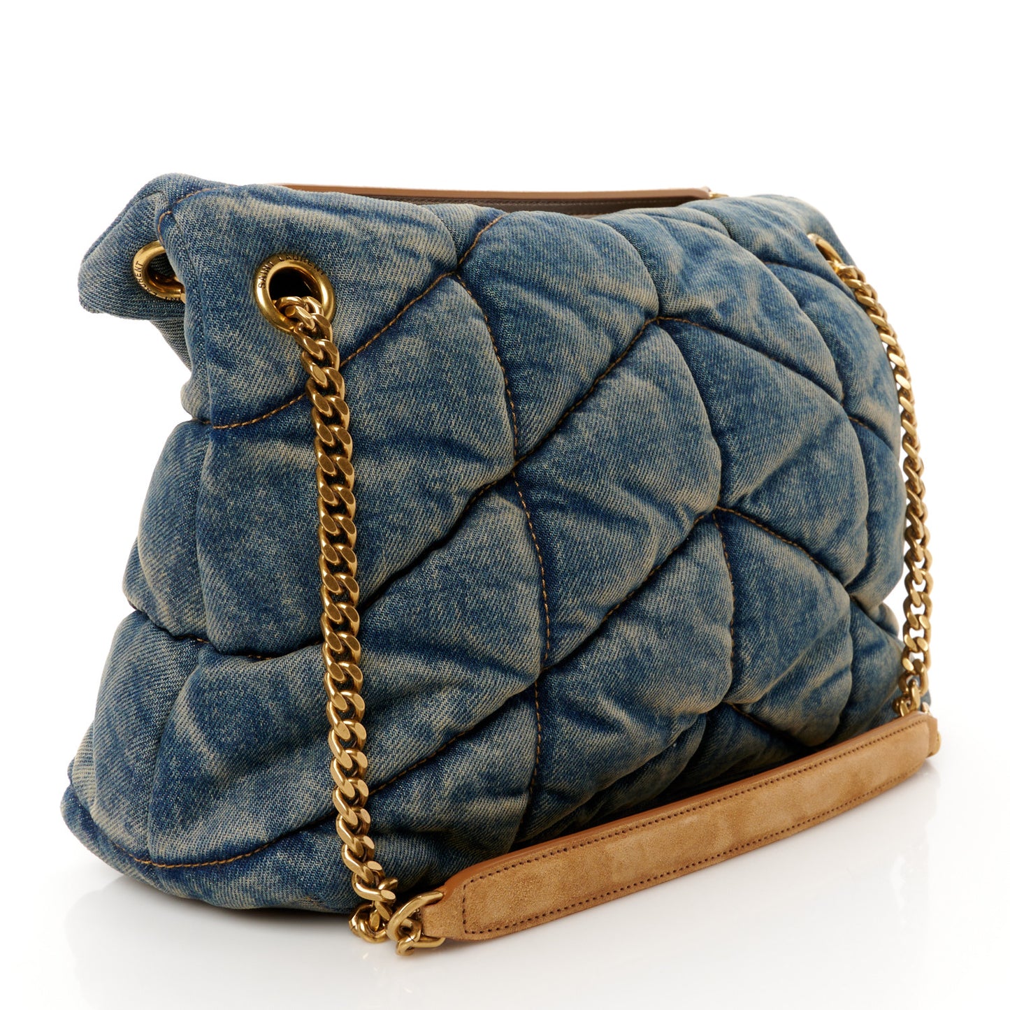 Denim Quilted Small Loulou Puffer Monogram Chain Satchel Blue Cinnamon