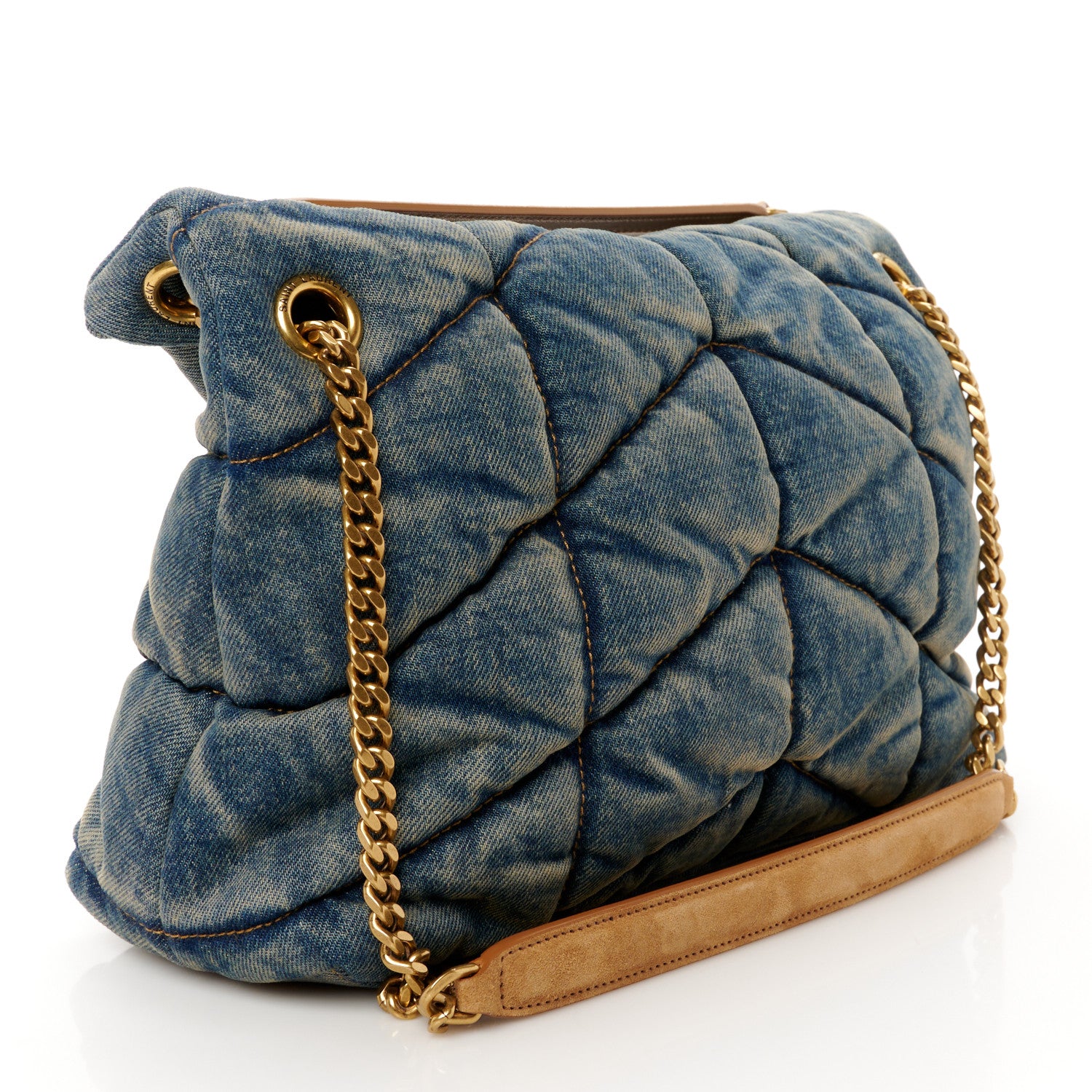 Saint Laurent Denim Quilted Small Loulou Puffer Monogram Chain Satchel Blue Cinnamon 3 of 10