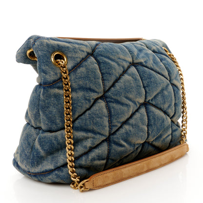 Saint Laurent Denim Quilted Small Loulou Puffer Monogram Chain Satchel Blue Cinnamon 3 of 10