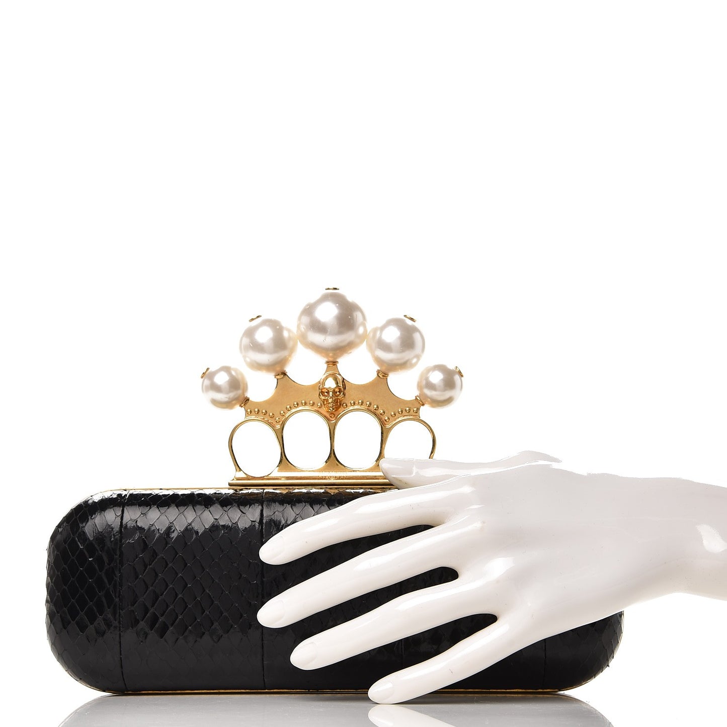 Python Pearlescent Knuckle Duster Clutch Black Gold