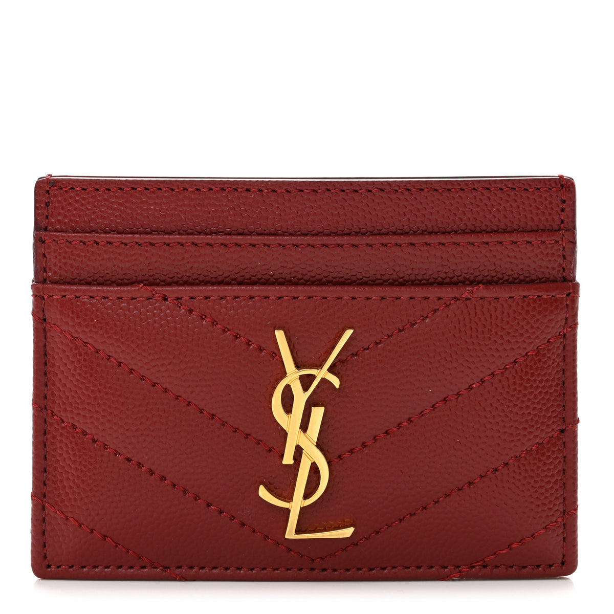 Grain De Poudre Matelasse Chevron Monogram Credit Card Case Palissandre