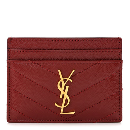 Saint Laurent Grain De Poudre Matelasse Chevron Monogram Credit Card Case Palissandre 1 of 7