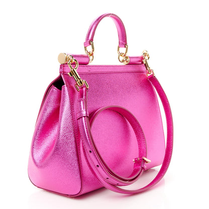 Dolce & Gabbana Metallic Dauphine Medium Miss Sicily Satchel Pink 4 of 11
