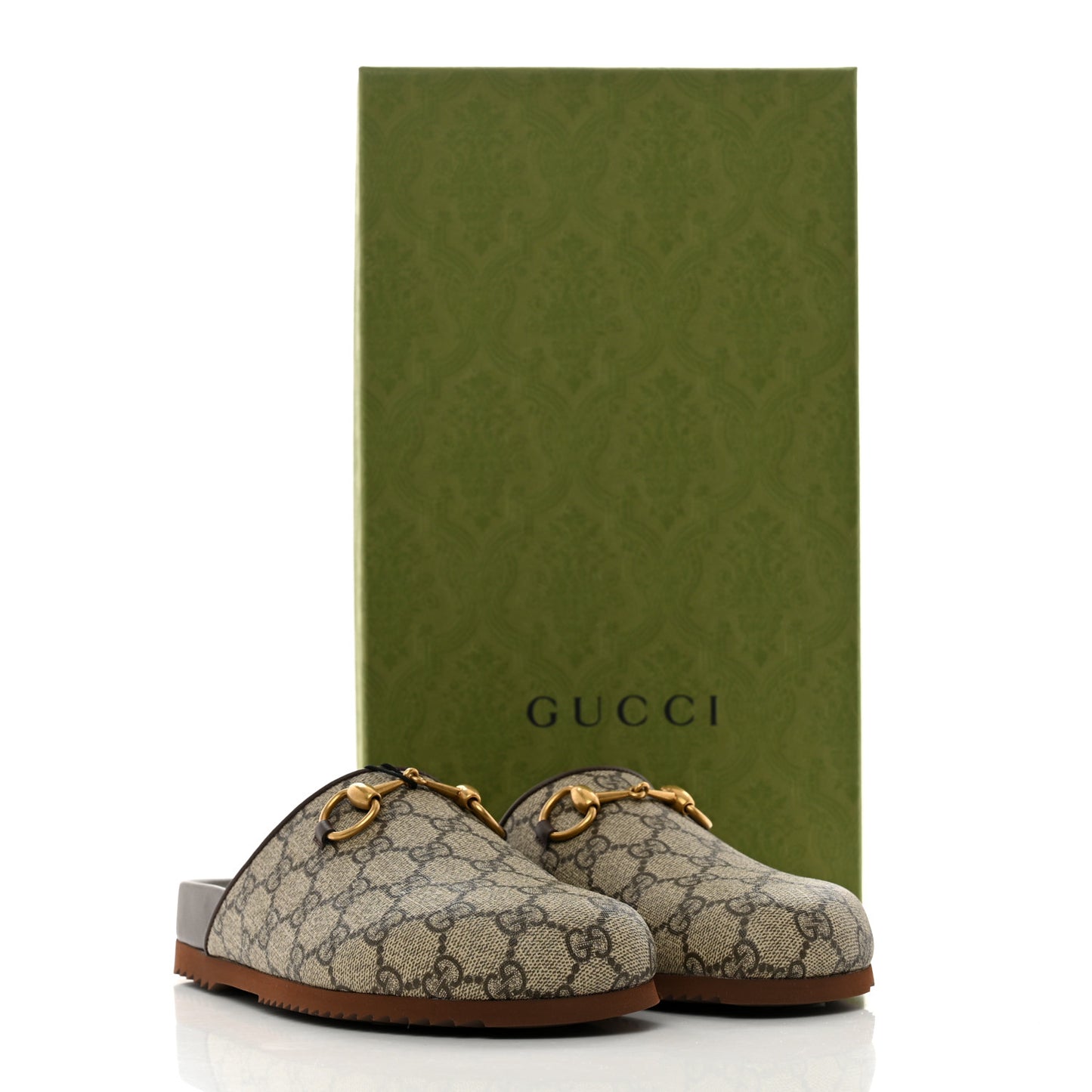 GG Supreme Monogram Miro Soft Calfskin Womens Horsebit Slippers 38 Beige Ebony New Acero