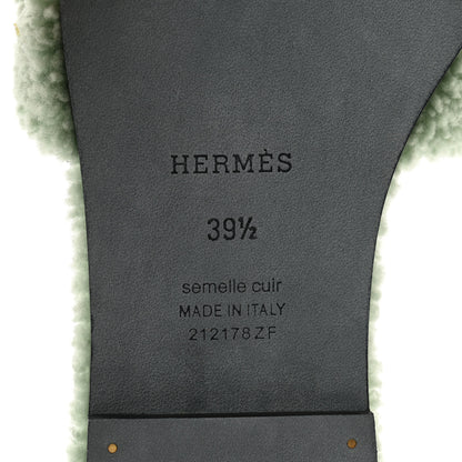 Hermes Woolskin Oran Sandals 39.5 Vert D’eau 6 of 8
