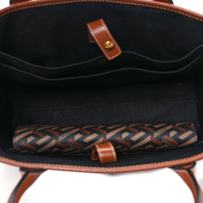 Versace Coated Canvas Calfskin La Greca Signature Tote Bag Black Caramel 5 of 10