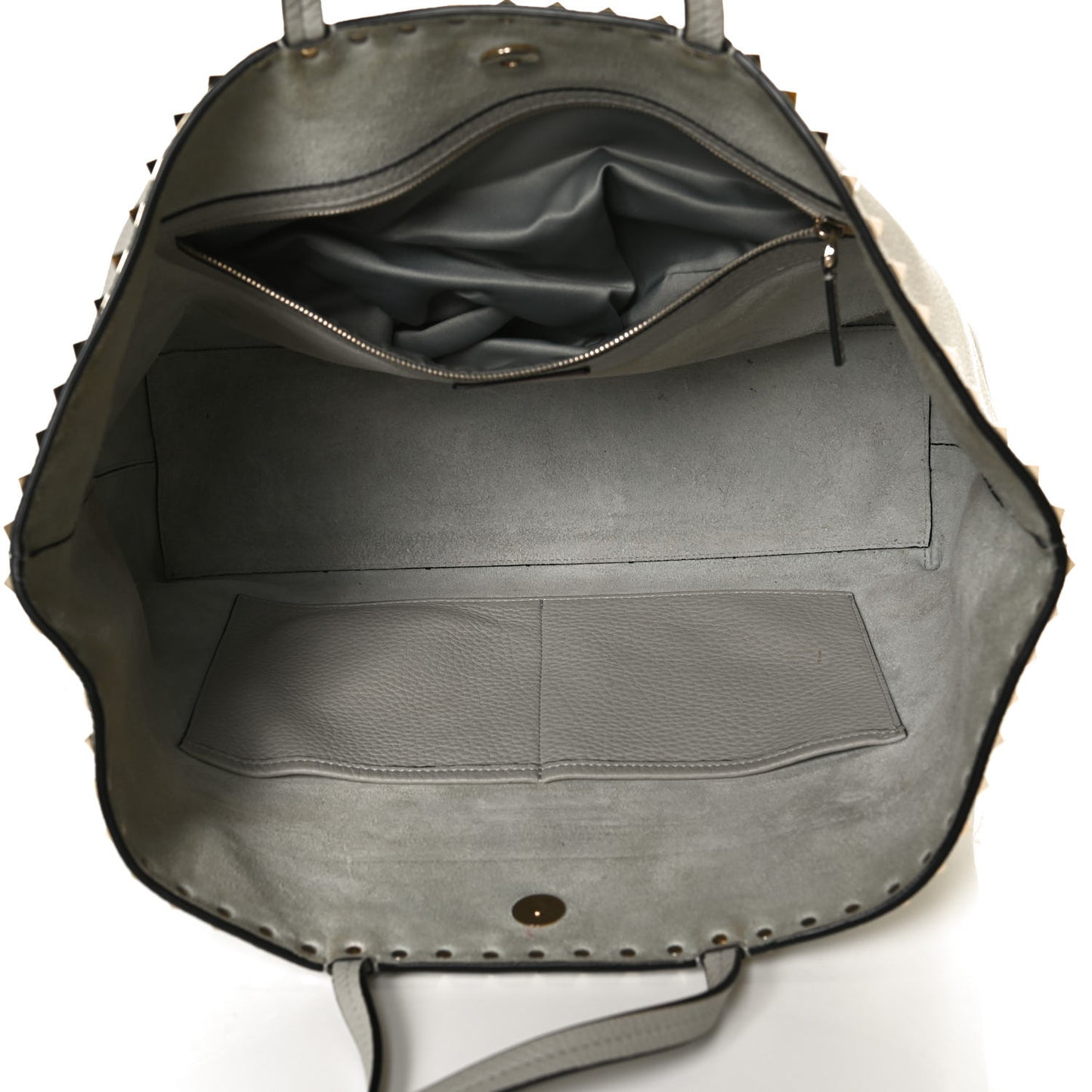 Grained Calfskin Rockstud Shoulder Tote Pastel Grey