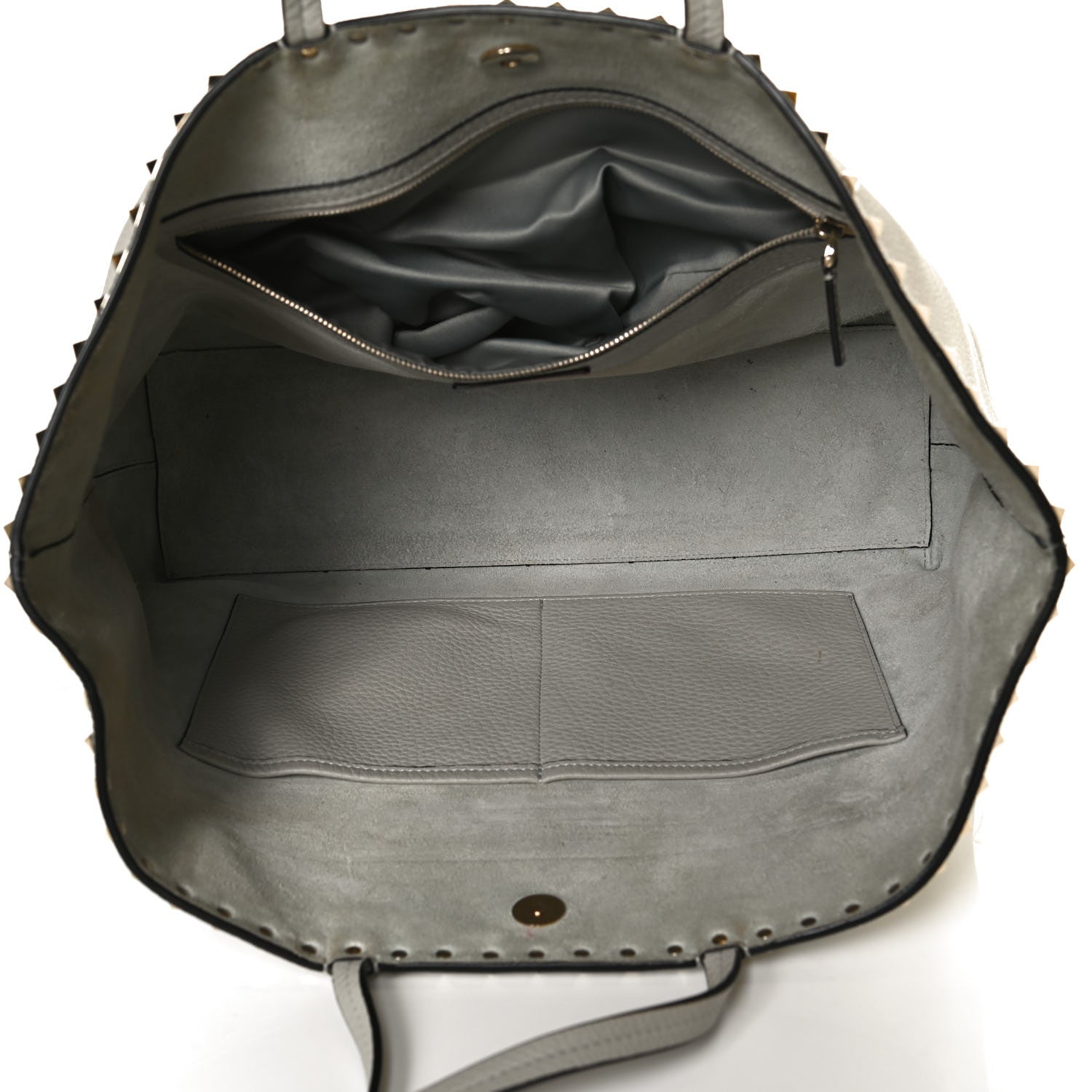 Valentino Garavani Grained Calfskin Rockstud Shoulder Tote Pastel Grey 4 of 14