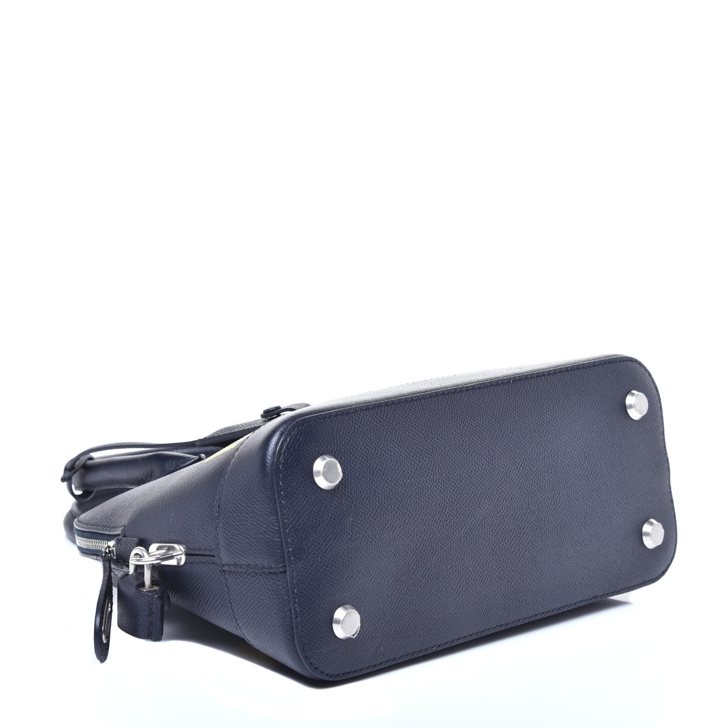 Signature Grained Calfskin Logo S Ville Top Handle Bag Bleu Tempete Jaune
