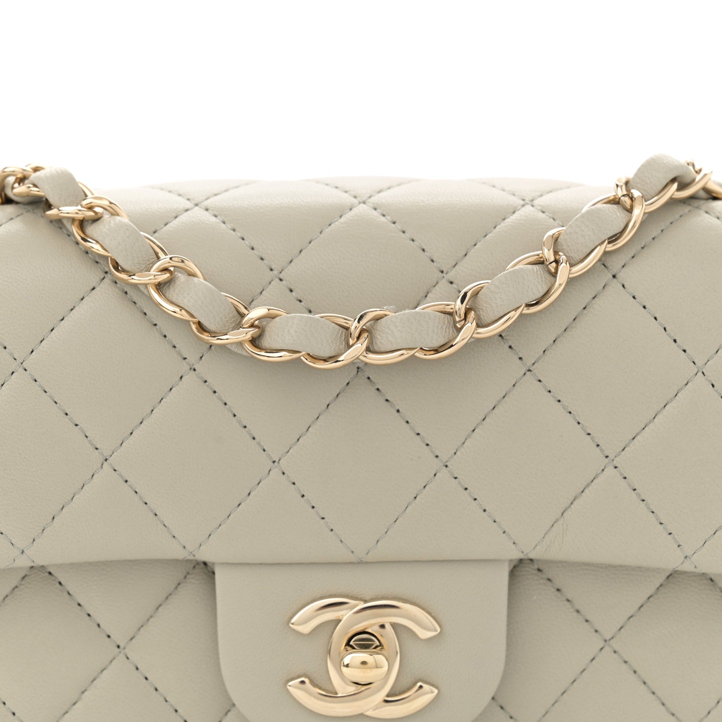 Lambskin Quilted Mini Rectangular Flap Grey