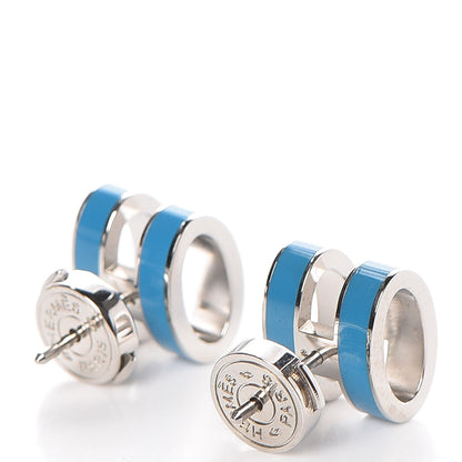 Hermes Palladium Lacquered Pop H Earrings Bleu Paradis 3 of 5