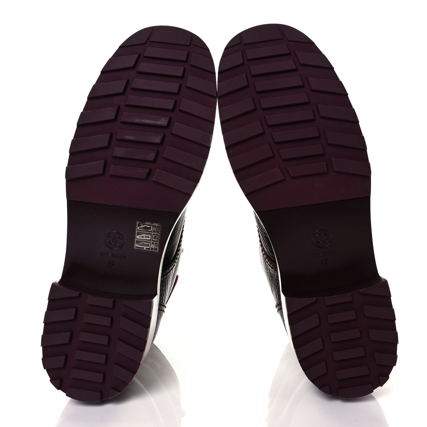 Calfskin Velvet Pearl Combat Short Boots 42 Burgundy