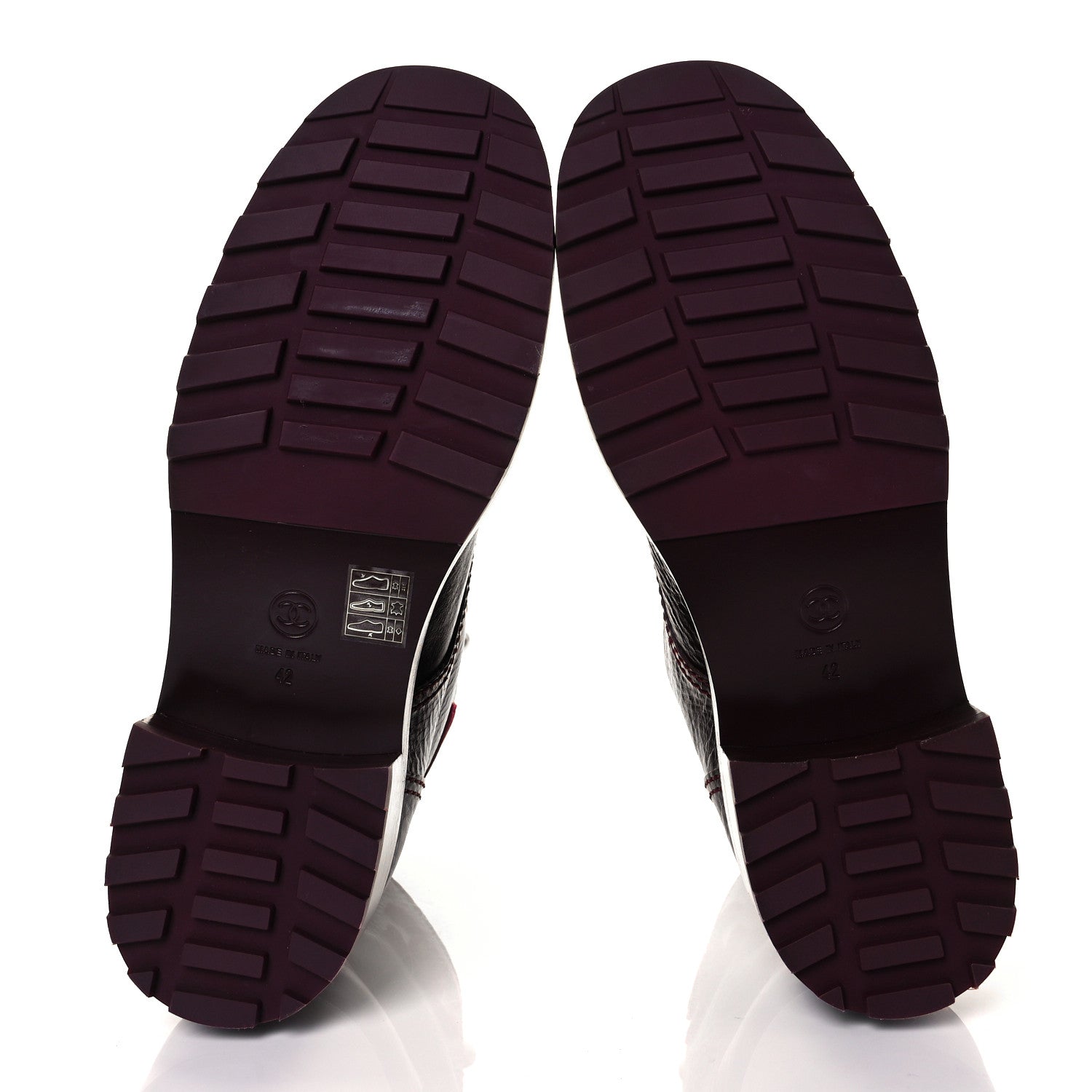 Chanel Calfskin Velvet Pearl Combat Short Boots 42 Burgundy 13 of 30