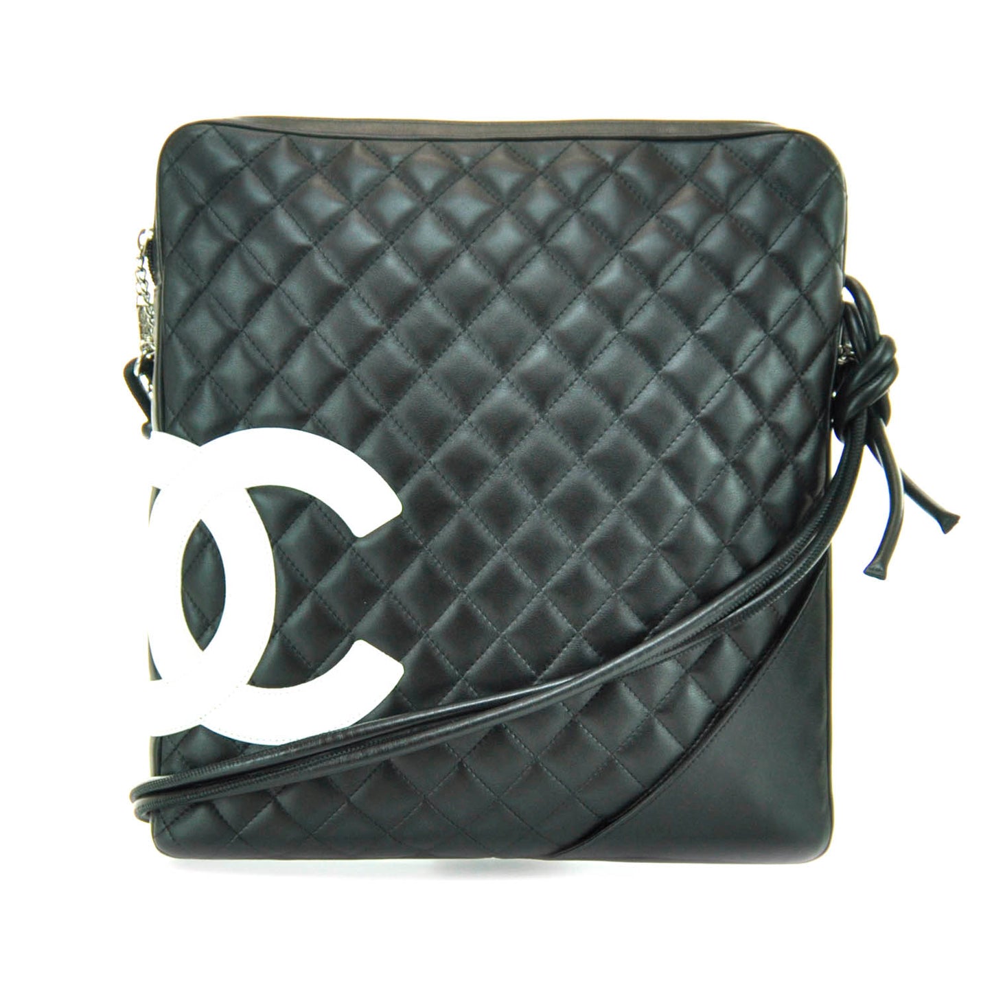 Calfskin Quilted Large Cambon Messenger Black White