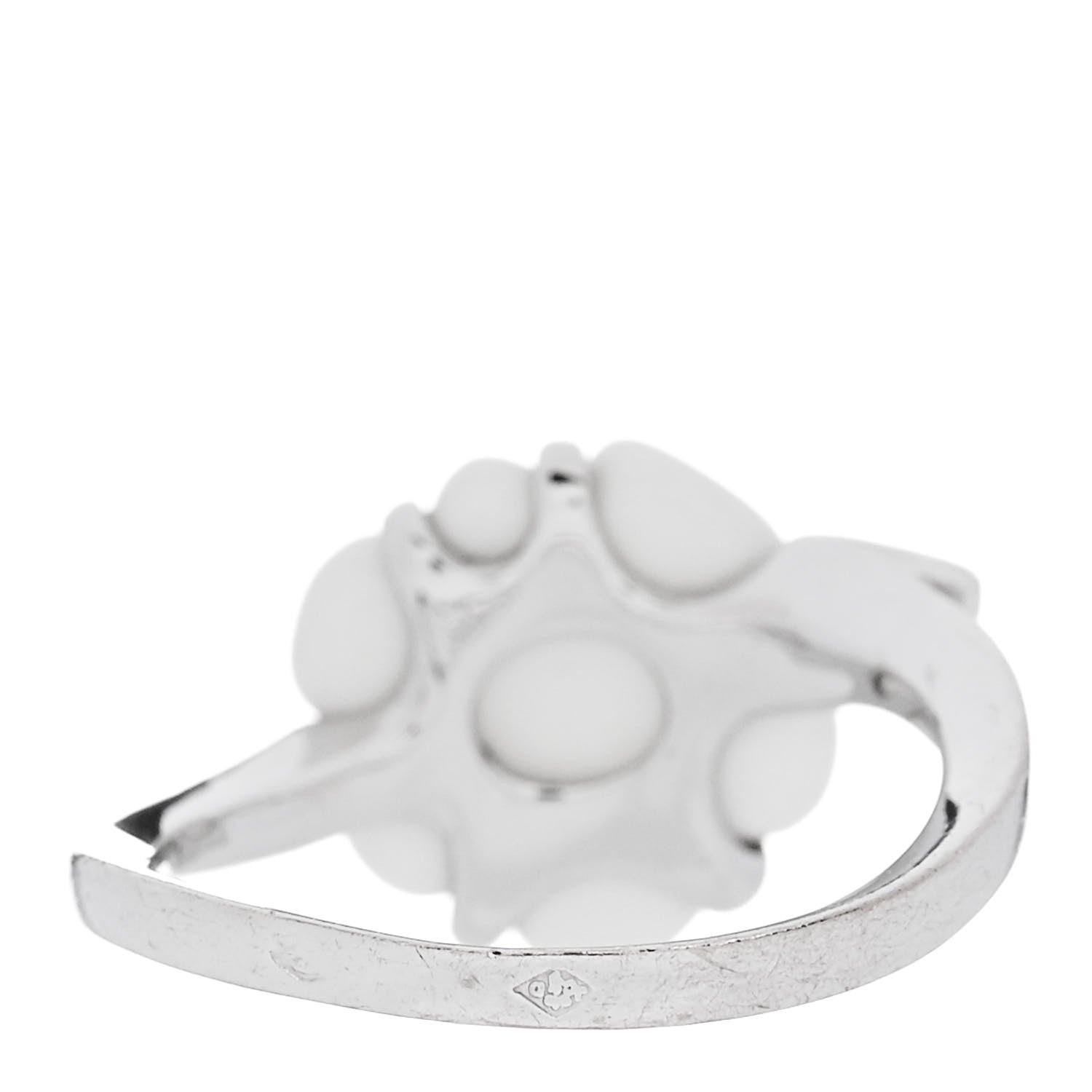 Chanel 18K White Gold Diamond Agate Camellia Ring 52 6 4 of 6