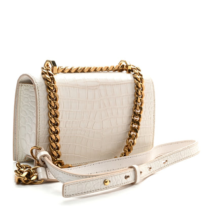 Alexander McQueen Calfskin Crocodile Embossed Mini Jeweled Satchel Deep Ivory 3 of 10