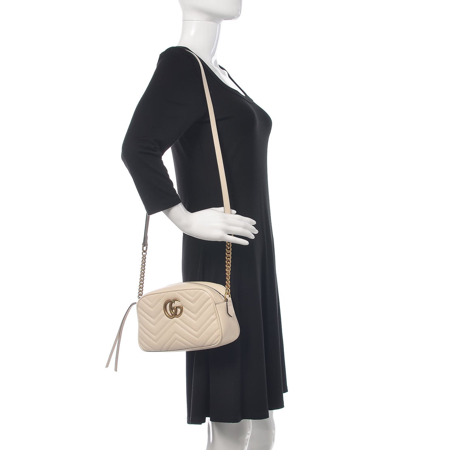 Calfskin Matelasse Small GG Marmont Chain Shoulder Bag White