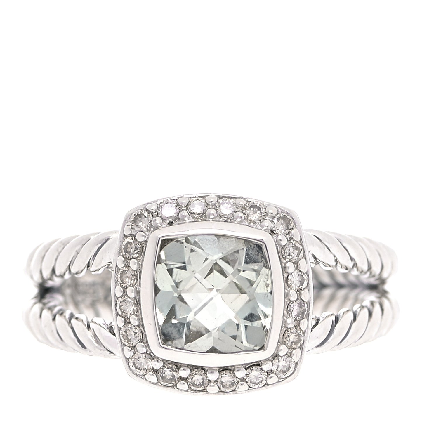 Sterling Silver Diamond Prasiolite 7mm Petite Albion Ring 54 7