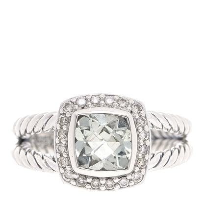David Yurman Sterling Silver Diamond Prasiolite 7mm Petite Albion Ring 54 7 1 of 4