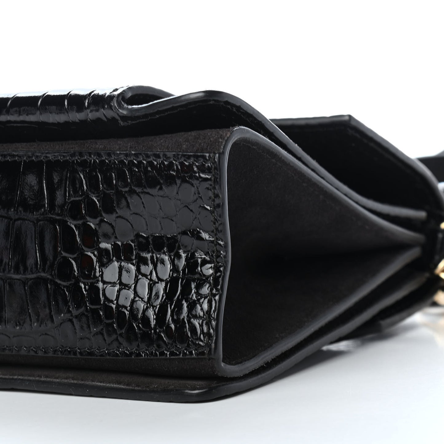 Calfskin Crocodile Embossed Suede Small GV3 Shoulder Bag Black