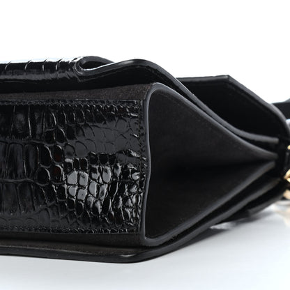 Givenchy Calfskin Crocodile Embossed Suede Small GV3 Shoulder Bag Black 8 of 8