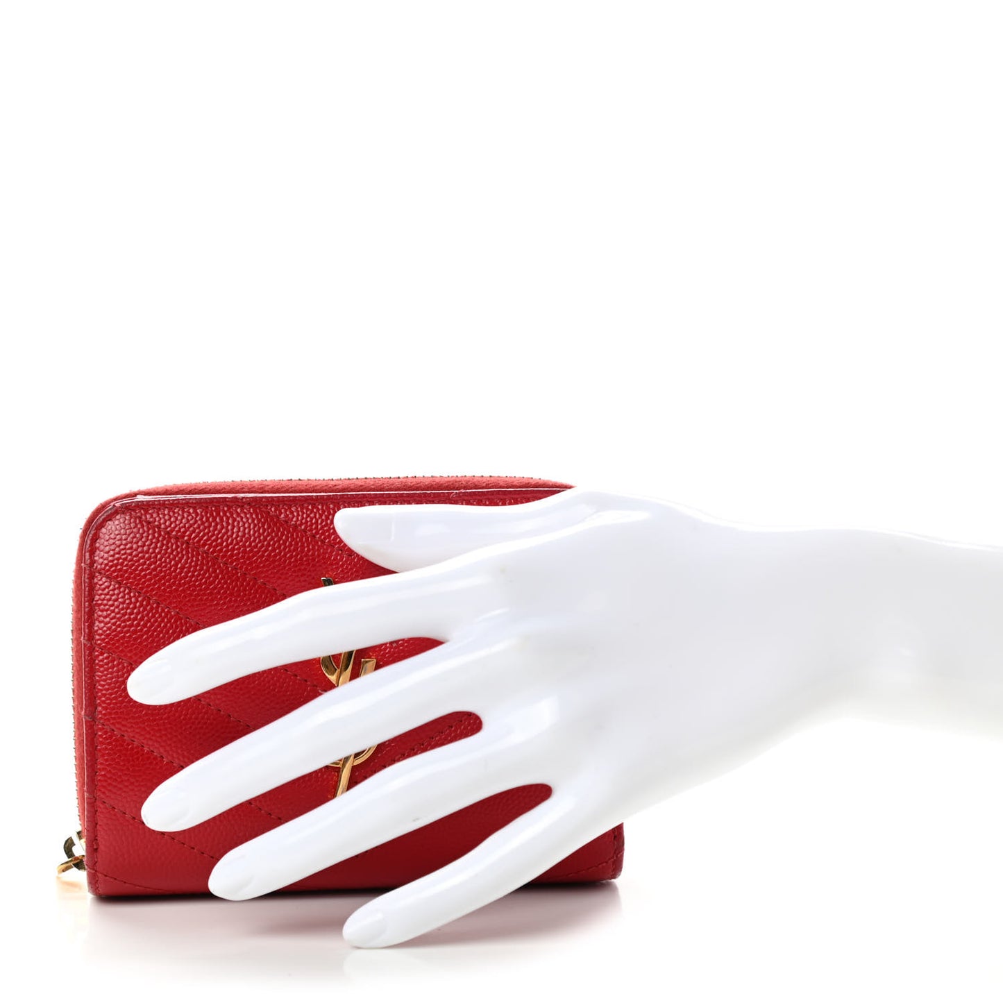 Grain De Poudre Matelasse Chevron Monogram Compact Zip Around Wallet Red