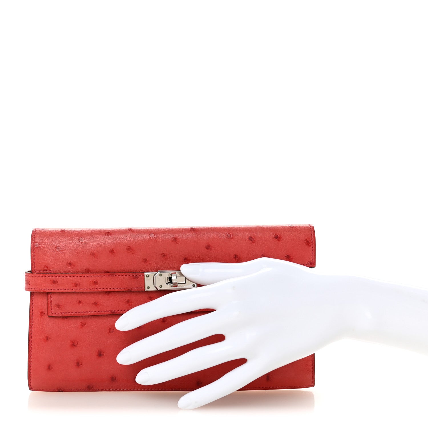 Hermes Ostrich Kelly Longue Wallet Rouge Vif 2 of 7