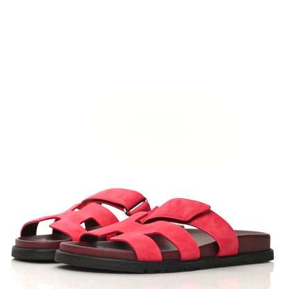 Hermes Suede Goatskin Womens Chypre Sandals 37.5 Rouge Marsala 3 of 9