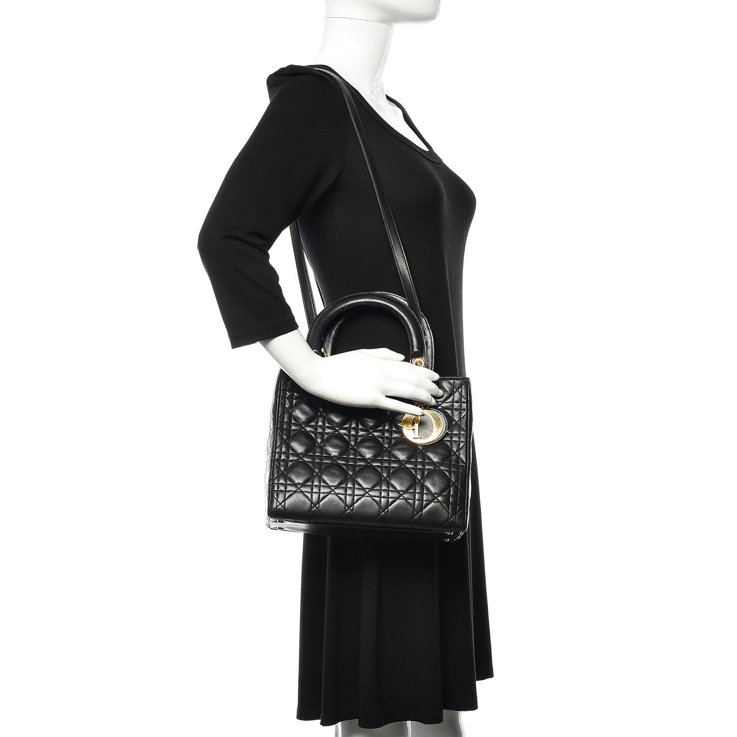 Christian Dior Lambskin Cannage Medium Lady Dior Black 2 of 13