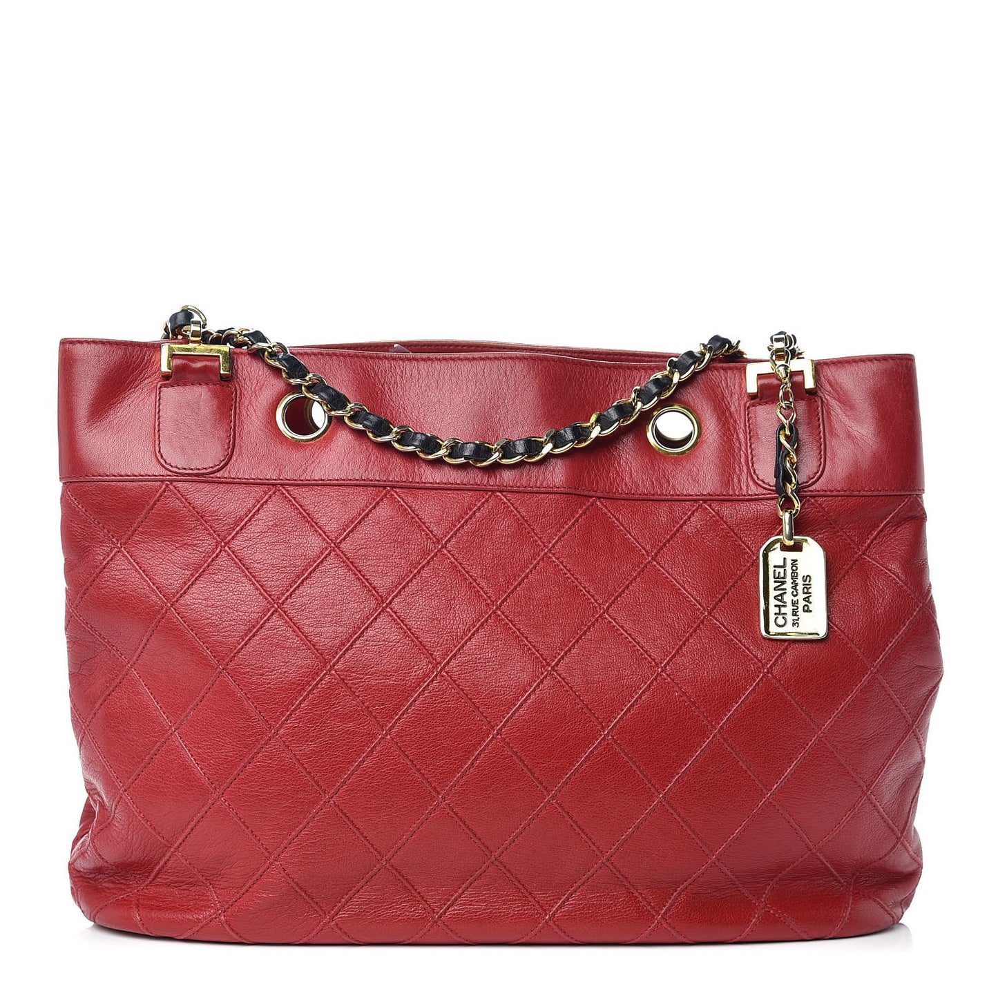 Lambskin Stitched Shopper Tote Red