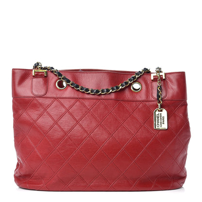 Chanel Lambskin Stitched Shopper Tote Red 1 of 16