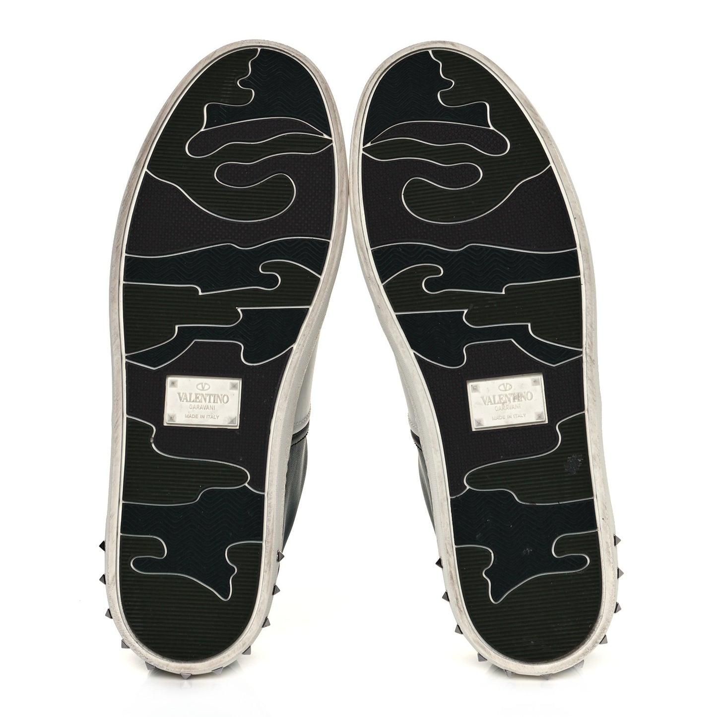 Calfskin Mens Rockstud Flycrew Sneakers 41 Black White