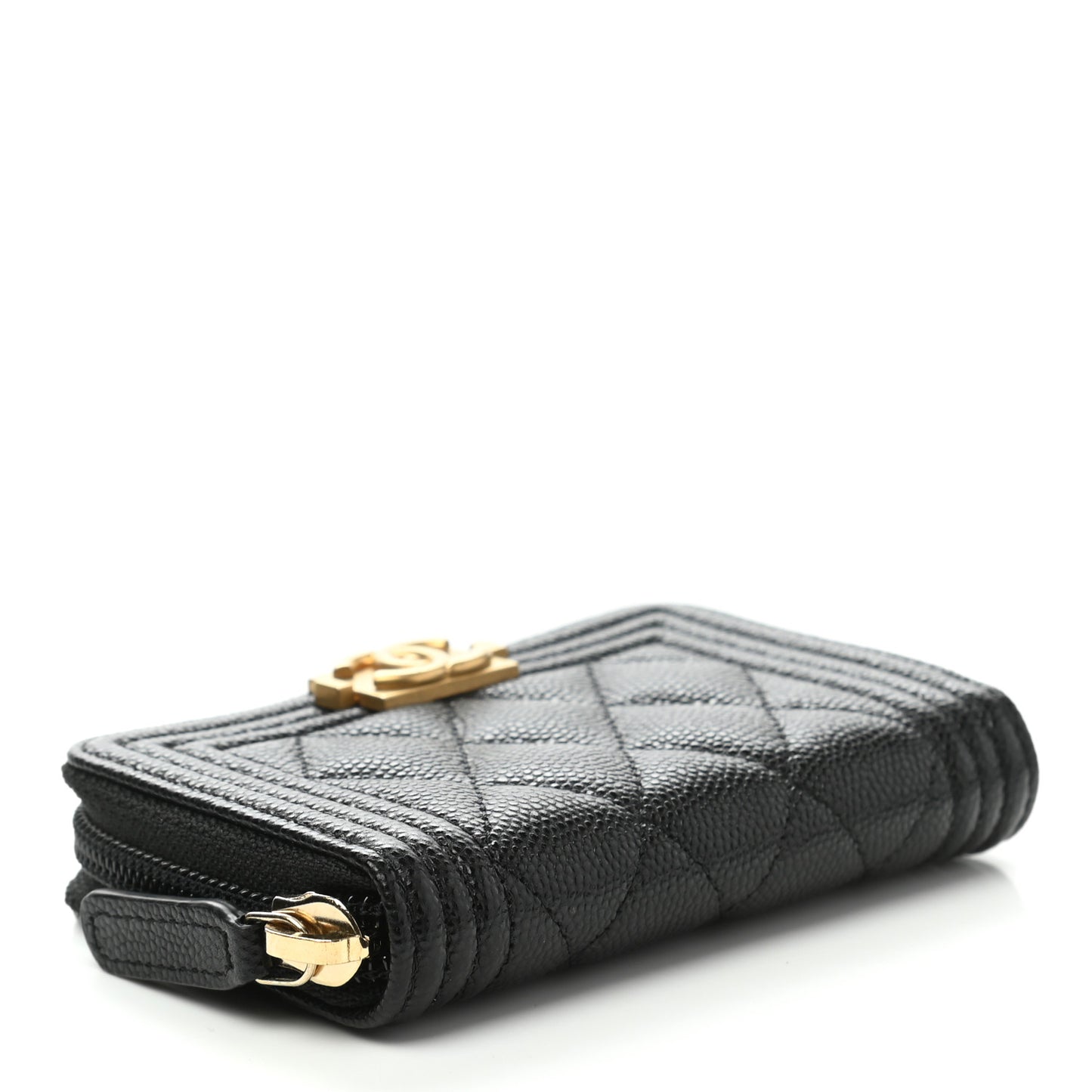 Caviar Quilted Boy Zip Around Coin Purse Wallet Black