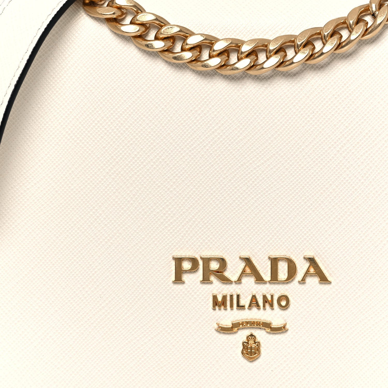 Prada Saffiano Chain Shoulder Bag White Black 6 of 12