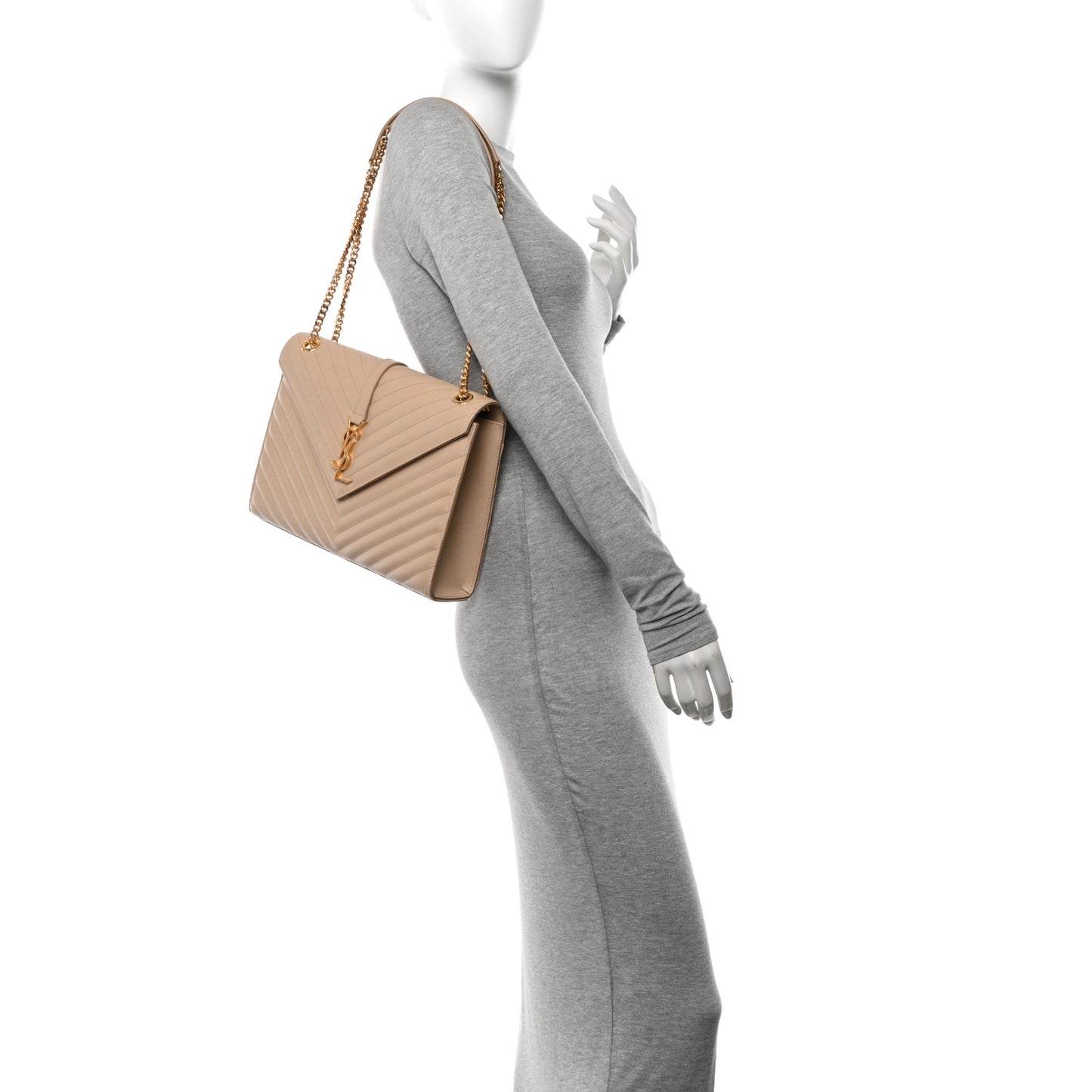 Grain De Poudre Matelasse Chevron Large Monogram Satchel Nude Powder