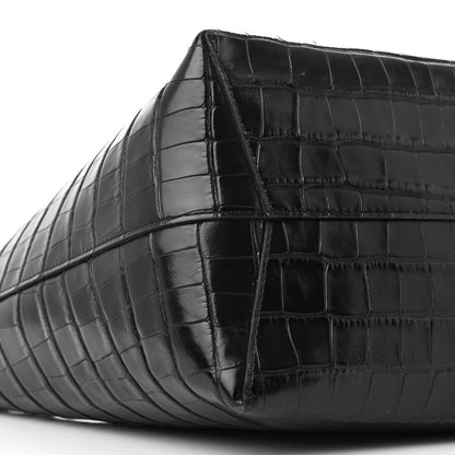 Mansur Gavriel Calfskin Crocodile Embossed Large Shopping Tote Black 10 of 12
