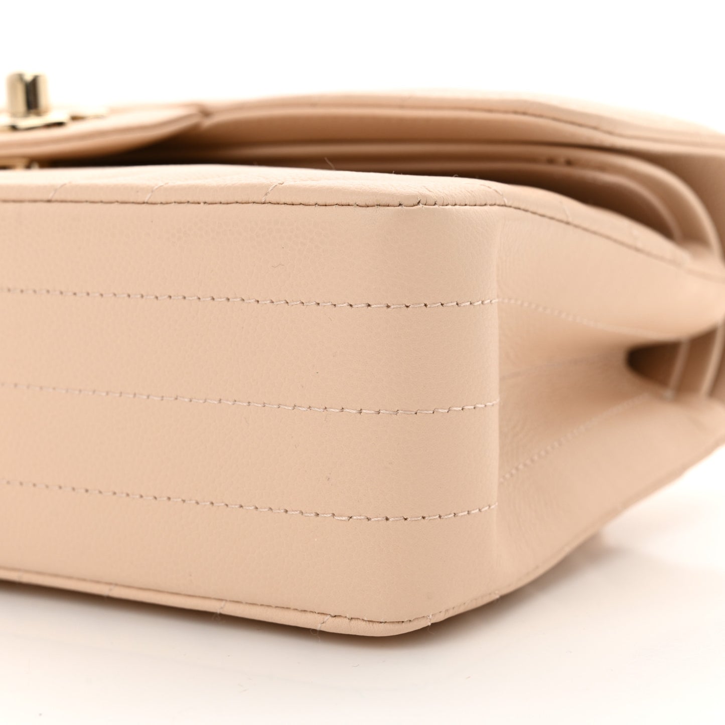 Caviar Chevron Quilted Small Double Flap Beige