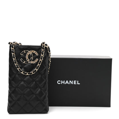 Chanel Caviar Quilted French New Wave Phone Holder With Chain Black 12 of 12
