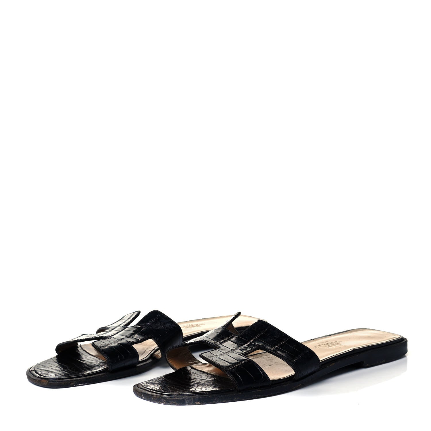 Hermes Shiny Alligator Oran Sandals 38 Black 2 of 8