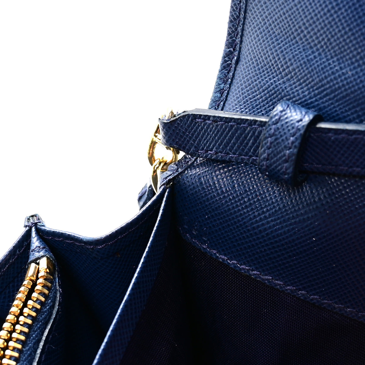 Prada Saffiano Metal Oro Chain Wallet Bleuette 7 of 10