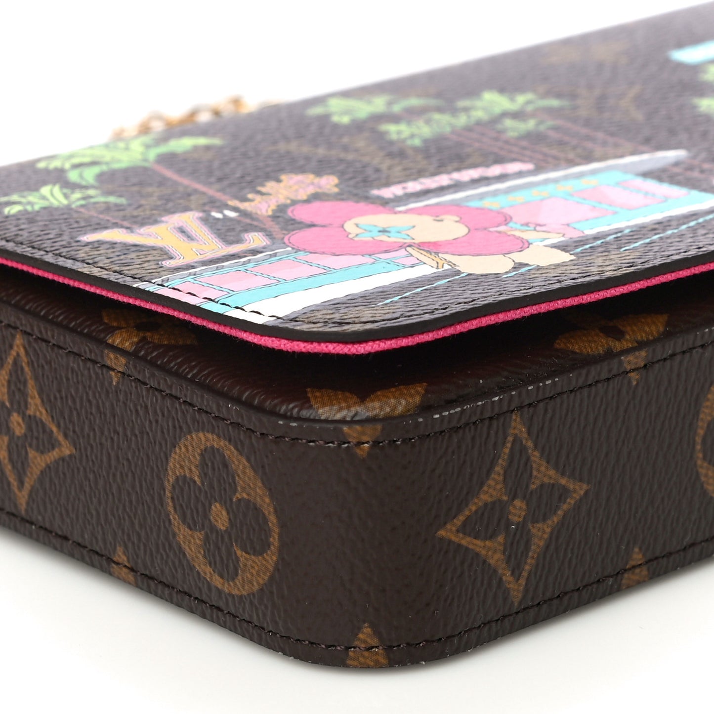 Monogram 2021 Christmas Animation Hollywood Pochette Felicie Chain Wallet Fuchsia