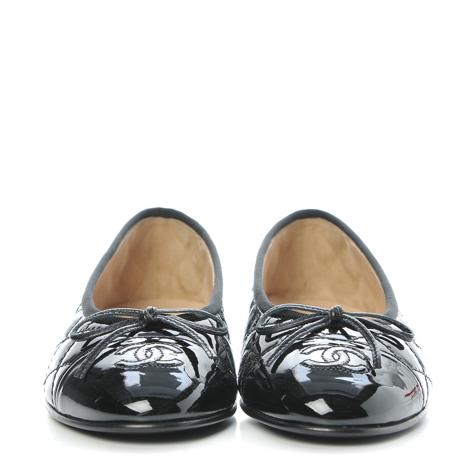 Chanel Patent Quilted Cap Toe Ballerina Flats 37 Black 2 of 9