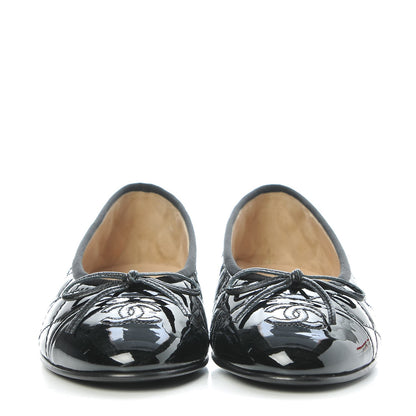 Chanel Patent Quilted Cap Toe Ballerina Flats 37 Black 2 of 9