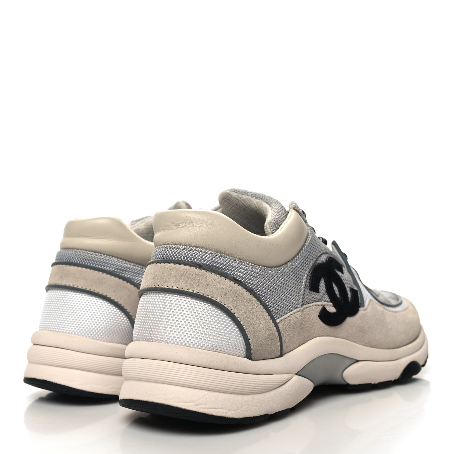 Mesh Suede Calfskin Grained Calfskin Womens CC Sneakers 38 Beige Grey Black