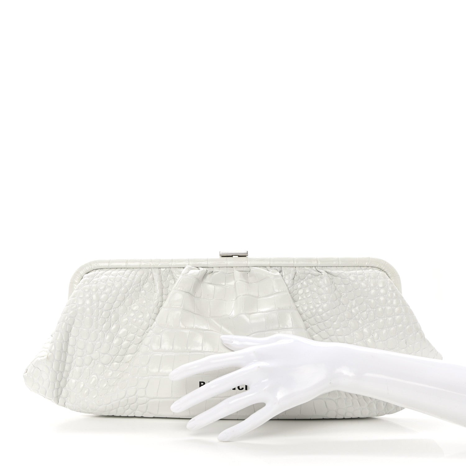 Balenciaga Shiny Supple Calfskin Logo Crocodile Embossed XL Cloud Clutch White 2 of 11