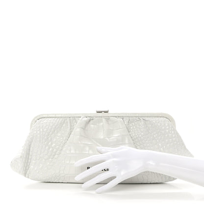 Balenciaga Shiny Supple Calfskin Logo Crocodile Embossed XL Cloud Clutch White 2 of 11