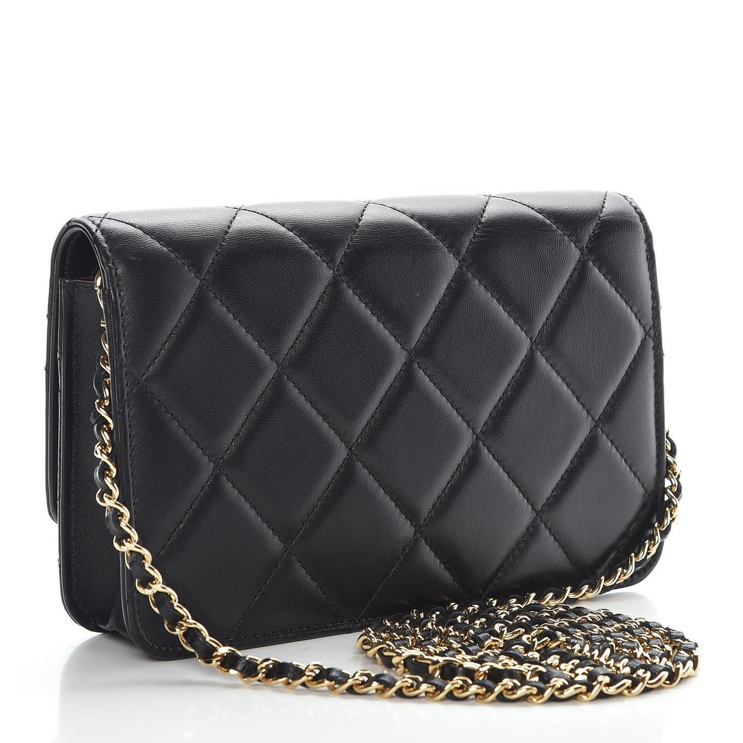Lambskin Quilted Golden Class Wallet on Chain WOC Black