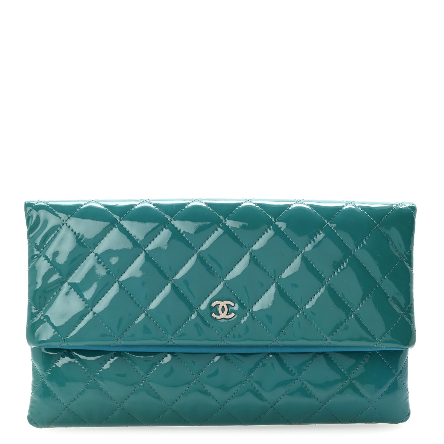 Patent Calfskin Quilted Beauty CC Clutch Blue