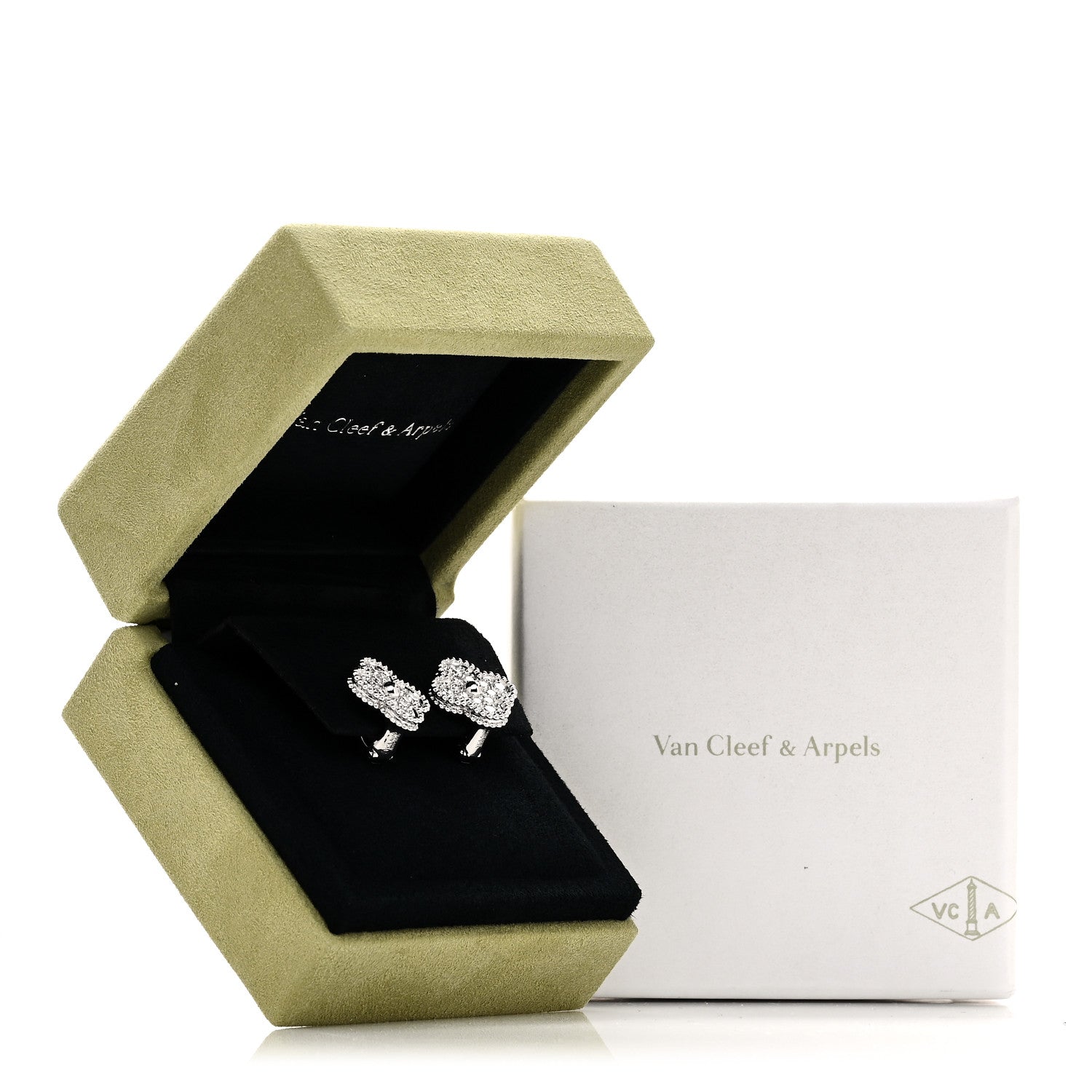 Van Cleef & Arpels 18K White Gold Diamond Vintage Alhambra Earrings 5 of 5