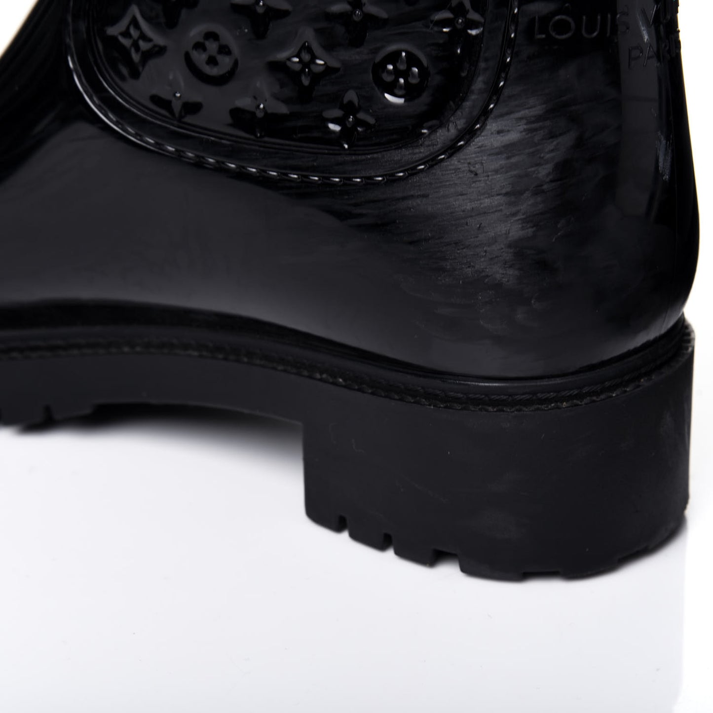Rubber Embossed Monogram Splash Rain Boots 37 Black